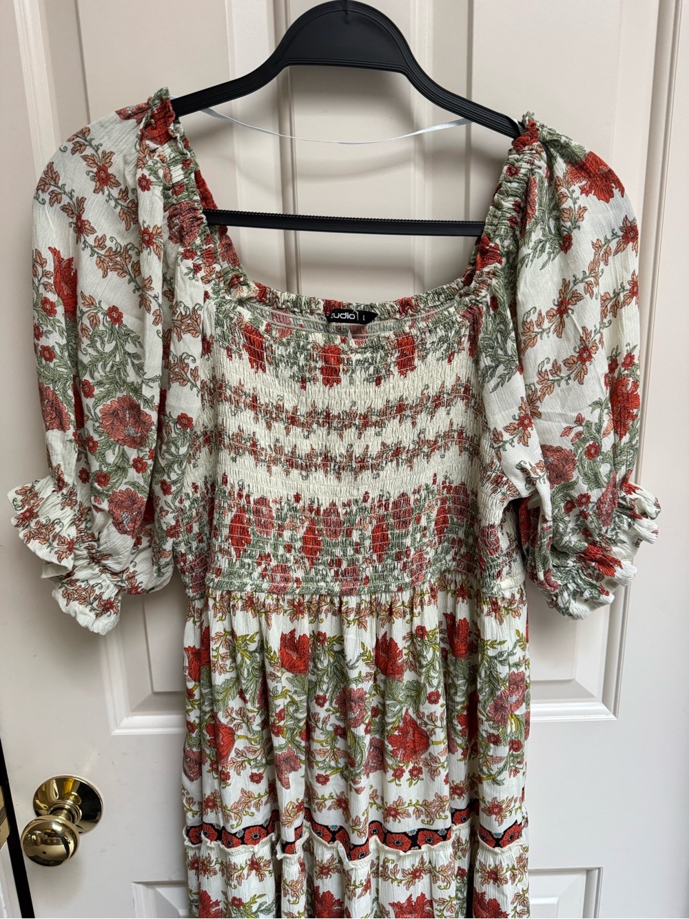 Floral Smocked Midi Dress Puff Sleeves - Picture 4 of 8